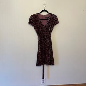 J. Crew 0 animal print cheetah velvet mini dress floral brown tan short sleeve